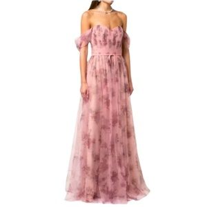 Marchesa Notte Blush Tulle Floral Gown